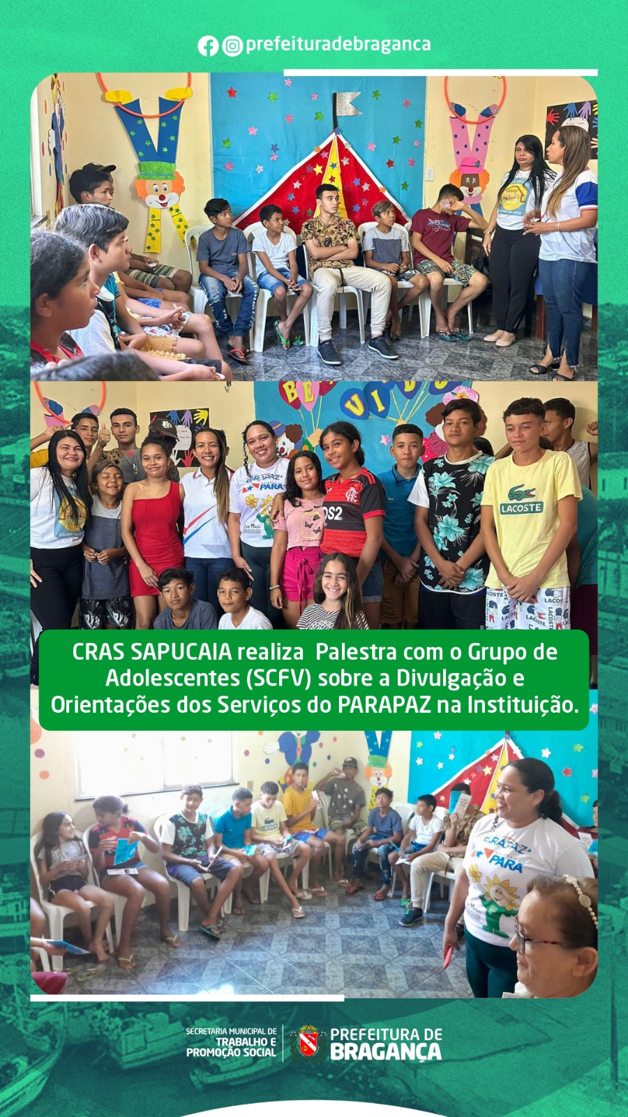 PALESTRA SOBRE A DIVULGAÇÃO E ORIENTAÇÕES DOS SERVIÇOS DO PARAPAZ.
