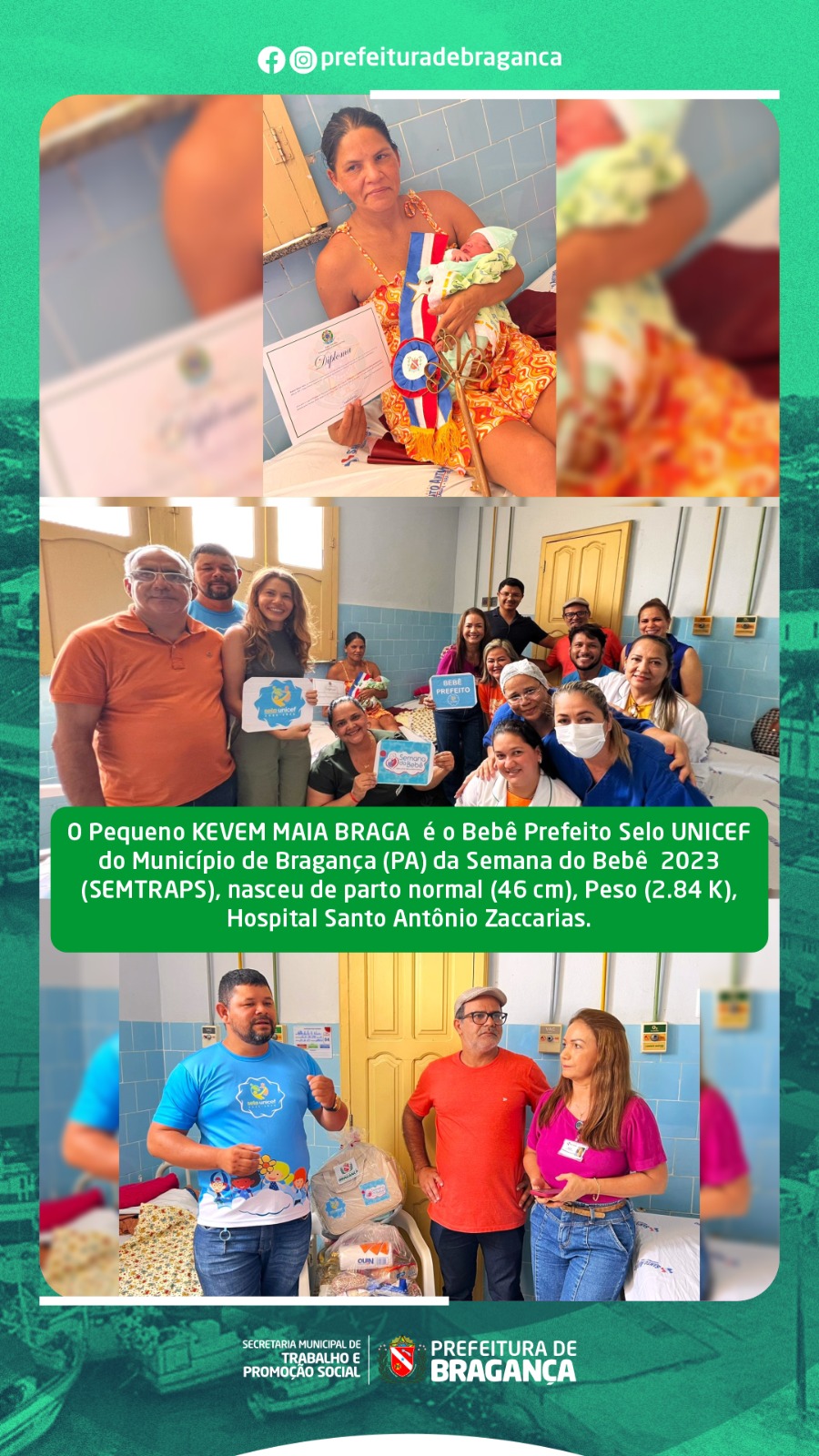 BEBÊ PREFEITO SELO UNICEF 2023.