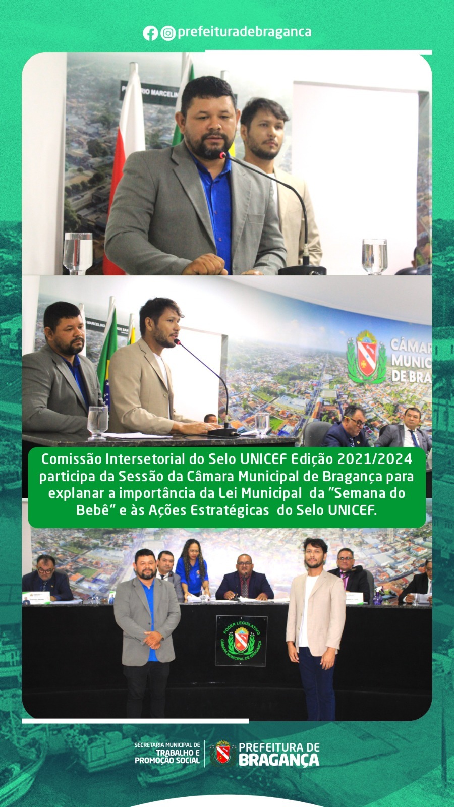 COMISSÃO INTERSETORIAL DO SELO UNICEF EDIÇÃO 2021/2024 PARTICIPA DA SESSÃO DA CÂMARA MUNICIPAL DE BRAGANÇA PARA EXPLANAR A IMPORTÂNCIA DA LEI MUNICIPAL DA “SEMANA DO BEBÊ”.