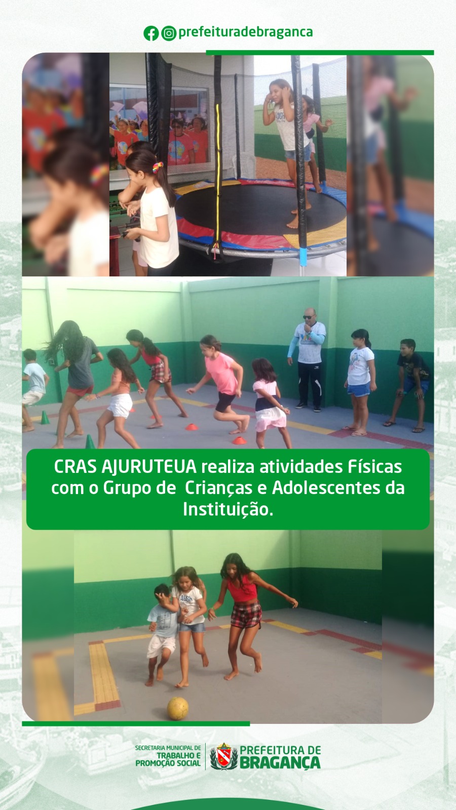 ATIVIDADES FÍSICAS COM O GRUPO DE CRIANÇAS E ADOLESCENTES DO CRAS AJURUTEUA.