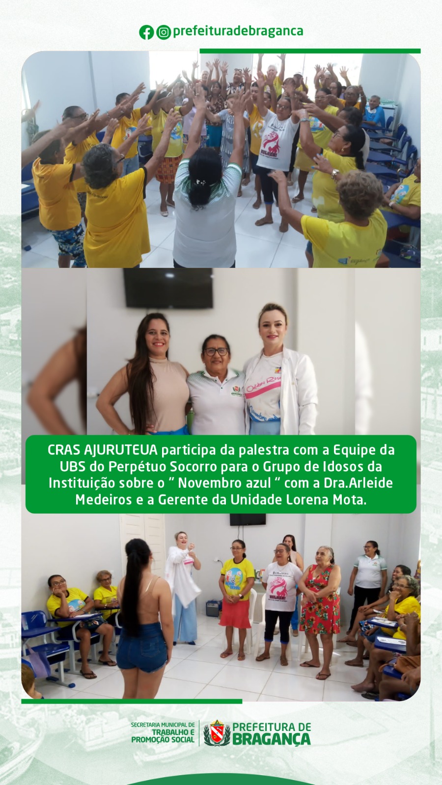 PALESTRA SOBRE O ” NOVEMBRO AZUL ” COM A DRA. ARLEIDE MEDEIROS E A GERENTE DA UNIDADE LORENA MOTA.