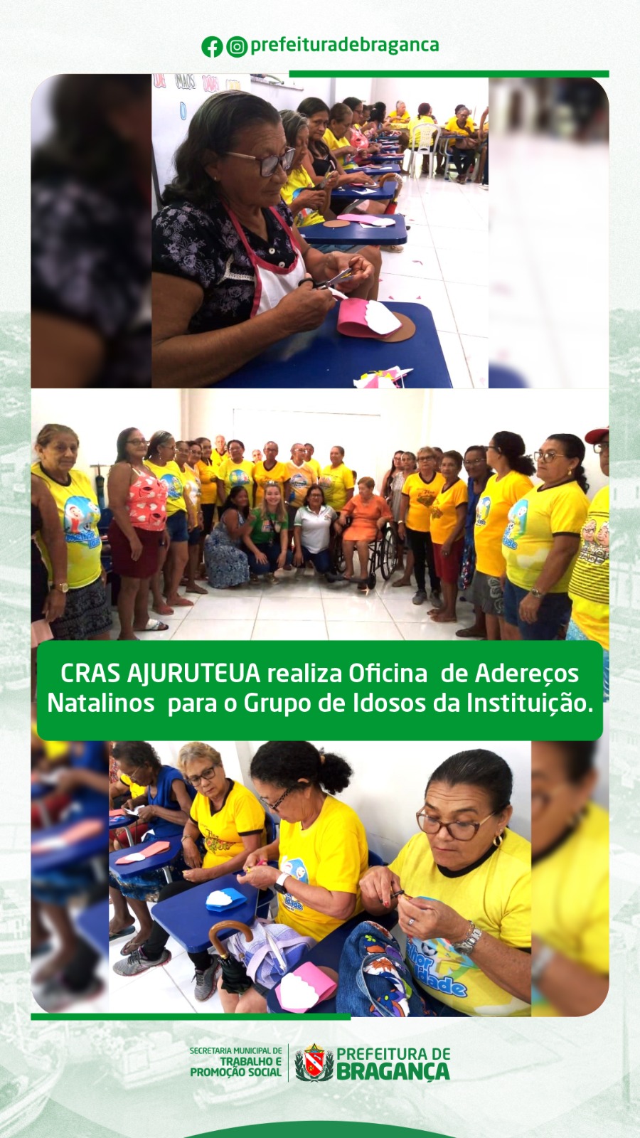 OFICINA DE ADEREÇOS NATALINOS PARA O GRUPO DE IDOSOS DO CRAS AJURUTEUA.