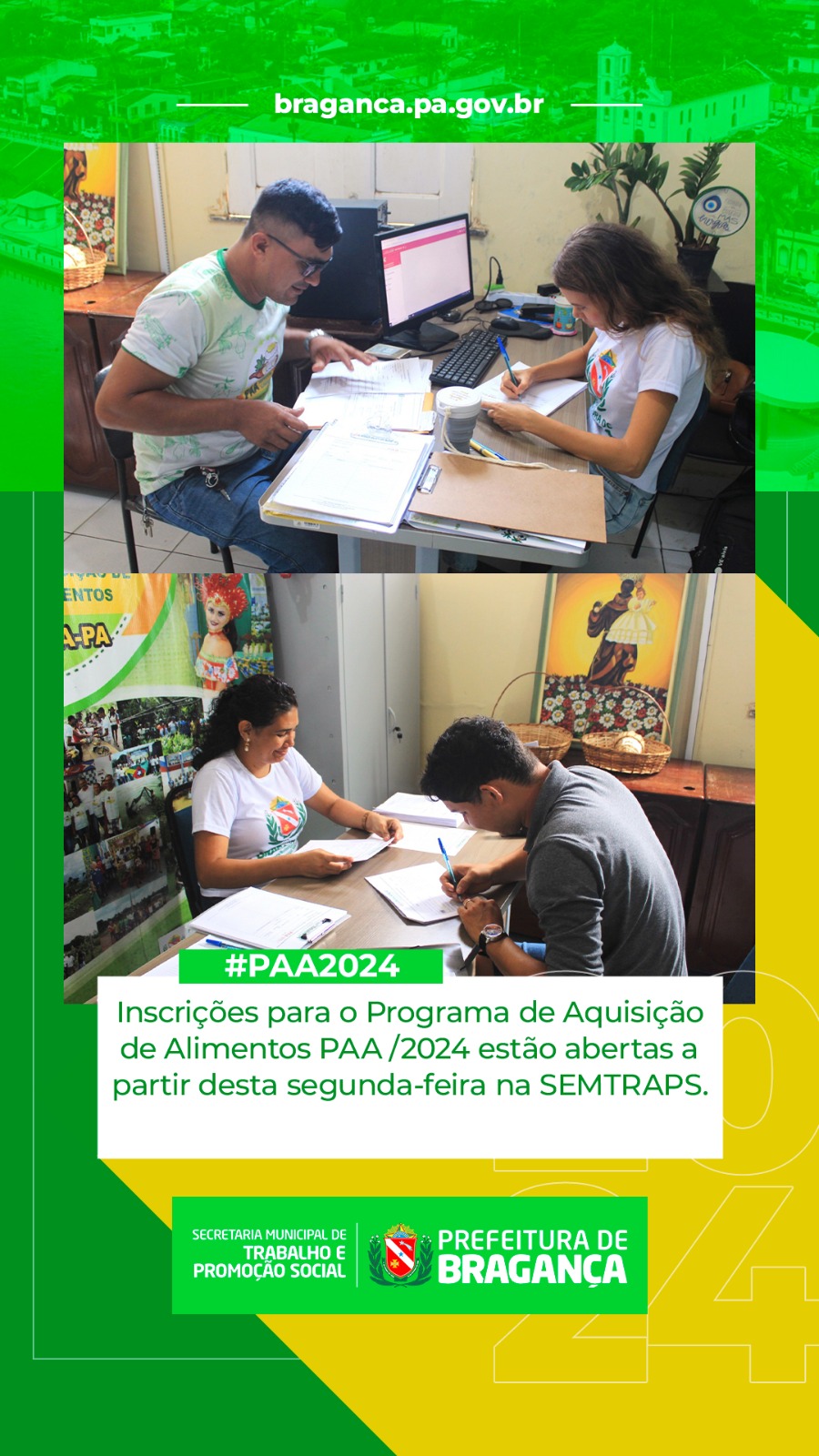INSCRIÇÕES PARA O PROGRAMA DE AQUISIÇÃO DE ALIMENTOS PAA /2024.