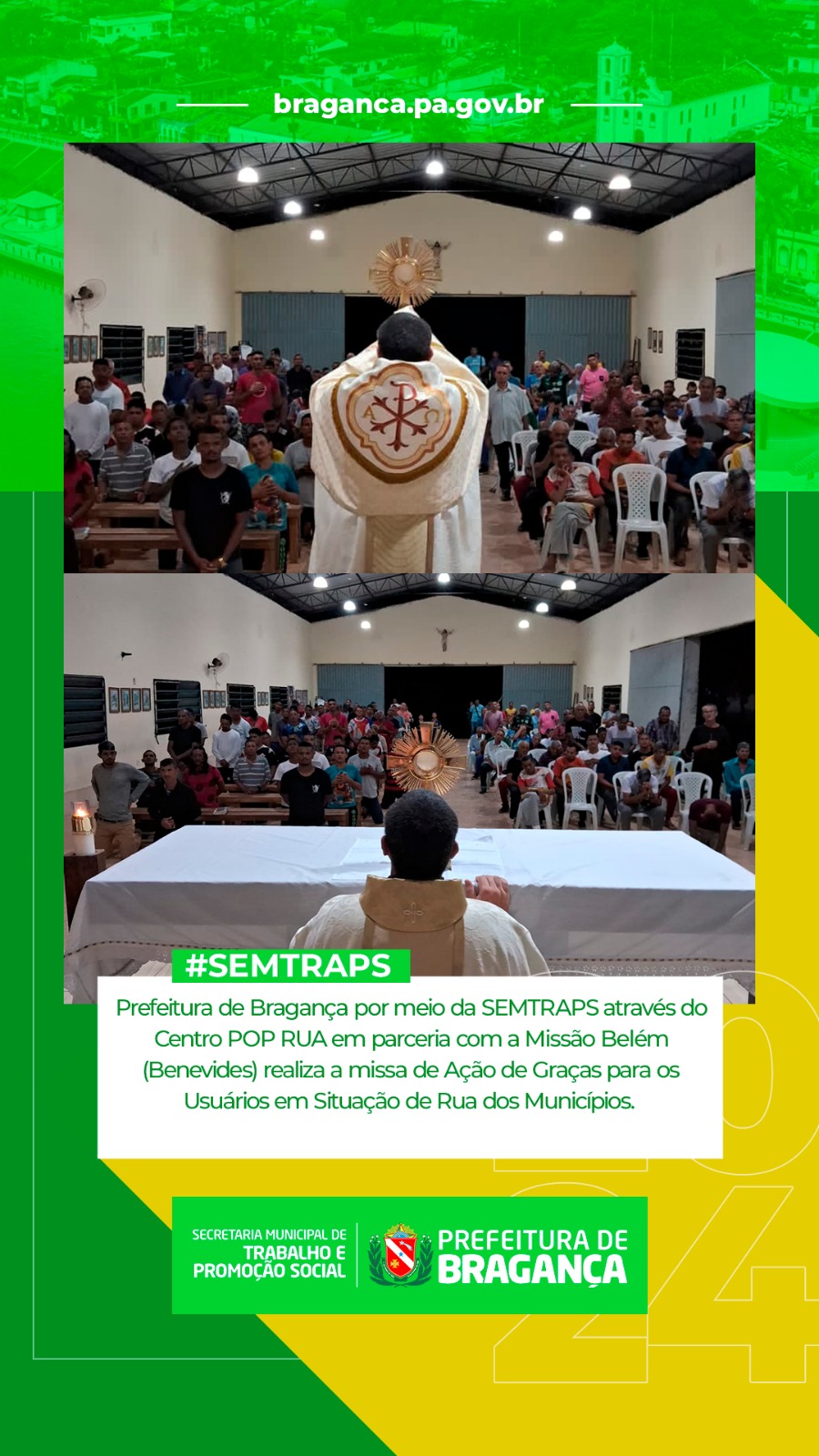 MISSA DE AÇÃO DE GRAÇAS PARA OS USUÁRIOS EM SITUAÇÃO DE RUA DOS MUNICÍPIOS.