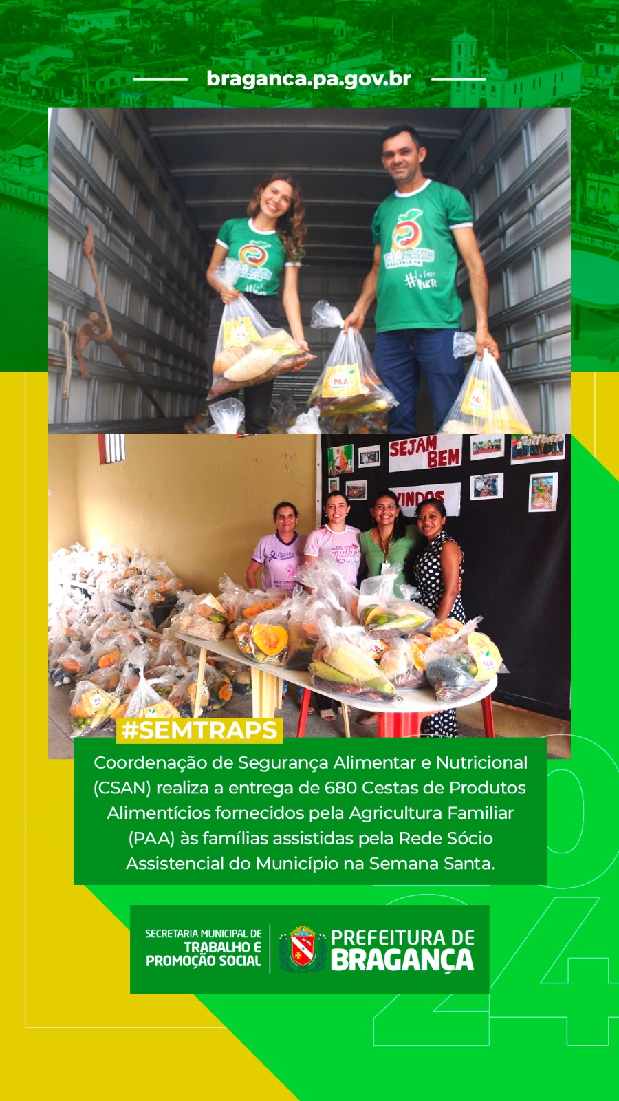 CSAN DISTRIBUI 680 CESTAS DA AGRICULTURA FAMILIAR ÀS FAMÍLIAS VULNERÁVEIS DURANTE A SEMANA SANTA.