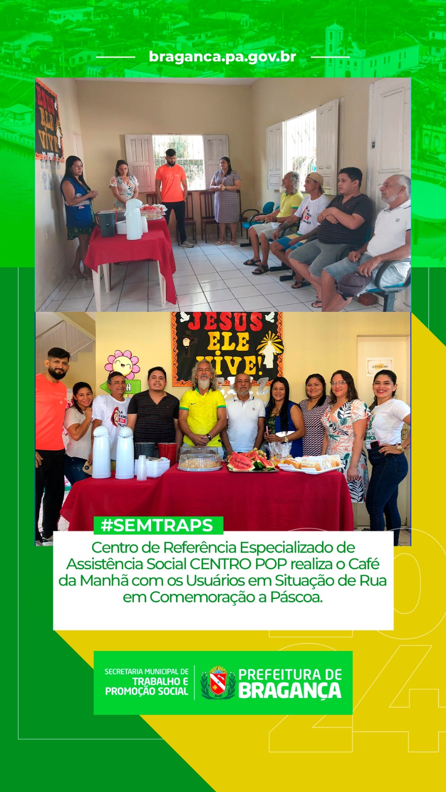 CAFÉ DA MANHÃ DE PÁSCOA PARA USUÁRIOS EM SITUAÇÃO DE RUA NO CENTRO POP.