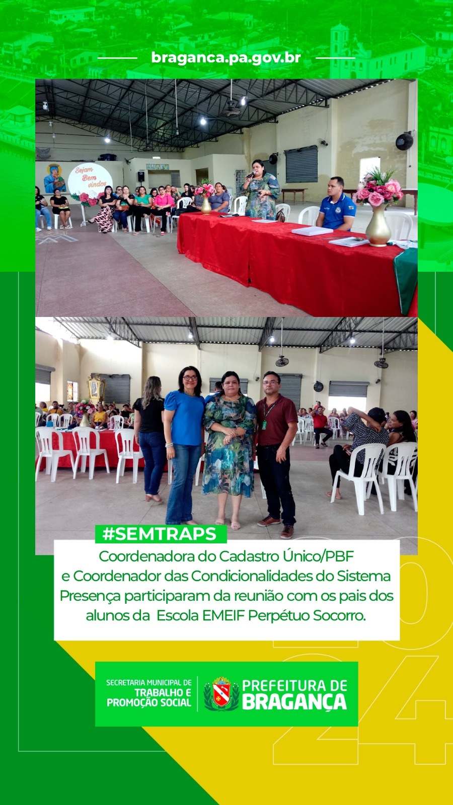 COORDENADORES DO CADASTRO ÚNICO/PBF EM REUNIÃO COM PAIS DA ESCOLA EM EL F PERPETUO SOCORRO.