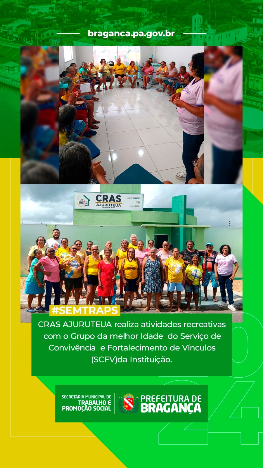 ATIVIDADES RECREATIVAS DO CRAS AJURUTEUA COM GRUPO DA MELHOR IDADE DO SCFV.