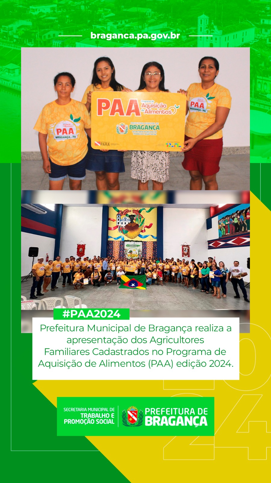 APRESENTAÇÃO DOS AGRICULTORES FAMILIARES DO PAA PELA SEMTRAPA.