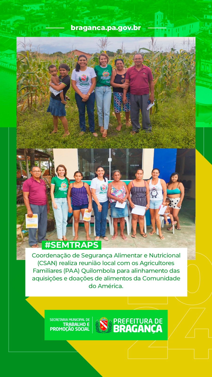 CSAN ALINHA AQUISIÇÕES E DOAÇÕES COM AGRICULTORES FAMILIARES QUILOMBOLAS.