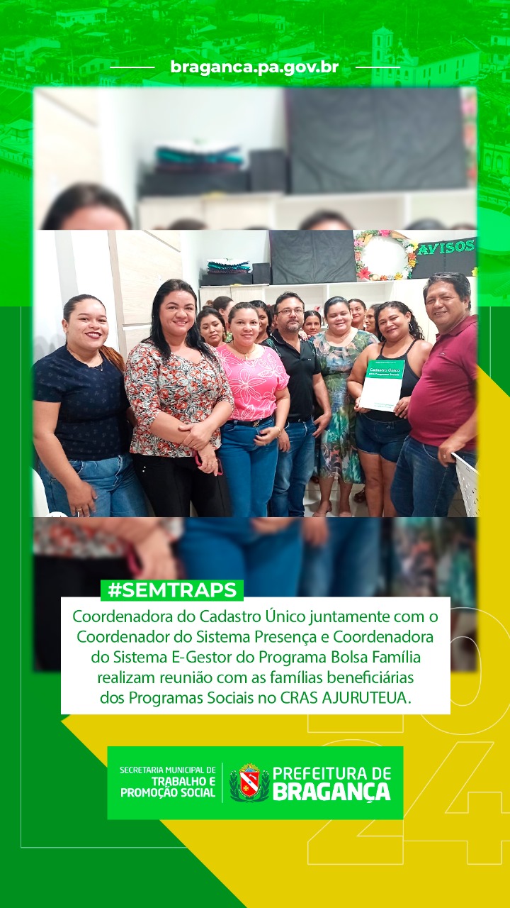 REUNIÃO DE COORDENAÇÃO DE PROGRAMAS SOCIAIS NO CRAS AJURUTEUA.
