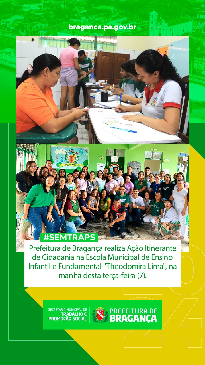 AÇÃO ITINERANTE DE CIDADANIA NA ESCOLA THEODOMIRA LIMA.