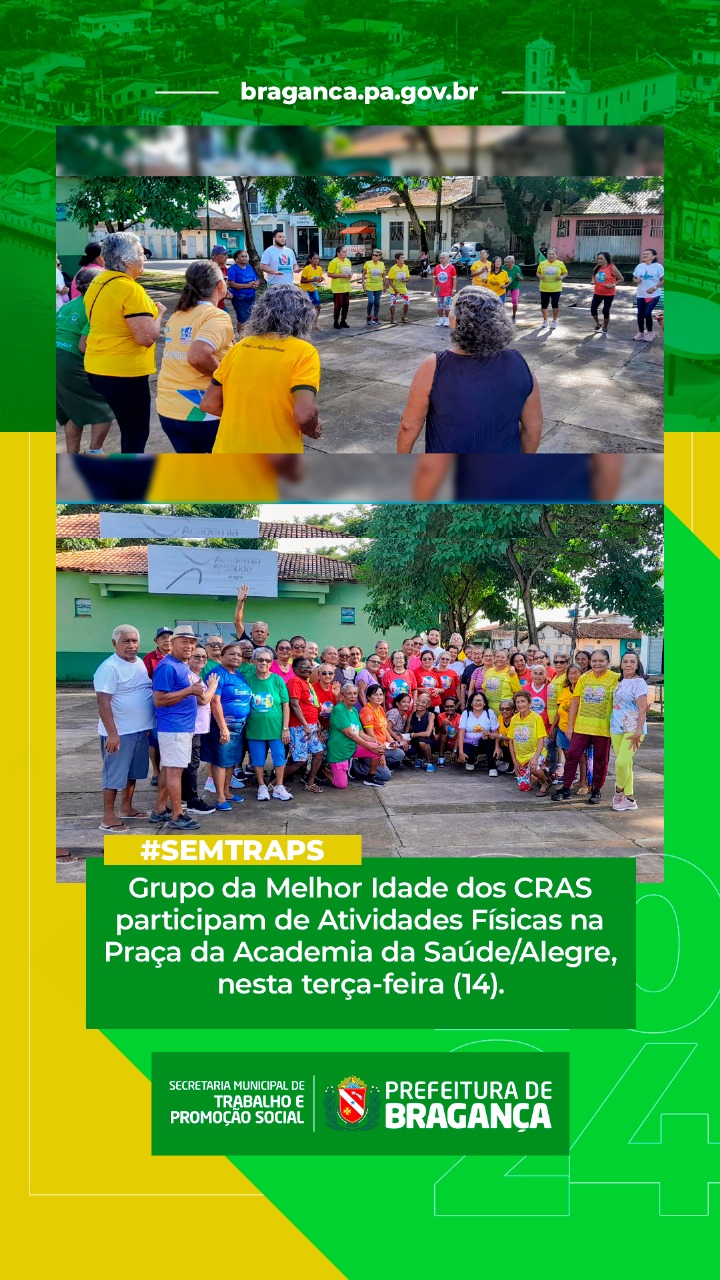 ATIVIDADES FÍSICAS NA PRAÇA DA ACADEMIA DA SAÚDE/ALEGRE PARA O GRUPO DA MELHOR IDADE DOS CRAS