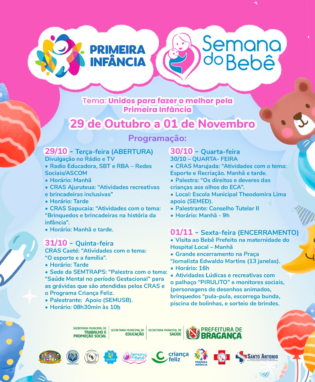 BRAGANÇA PROMOVE SEMANA DO BEBÊ E PROGRAMAÇÃO DA PRIMEIRA INFÂNCIA.