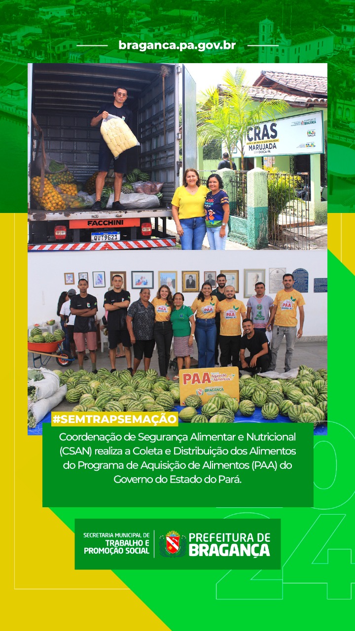 COORDENAÇÃO DE SEGURANÇA ALIMENTAR REALIZA COLETA E DISTRIBUIÇÃO DE ALIMENTOS DO PAA.